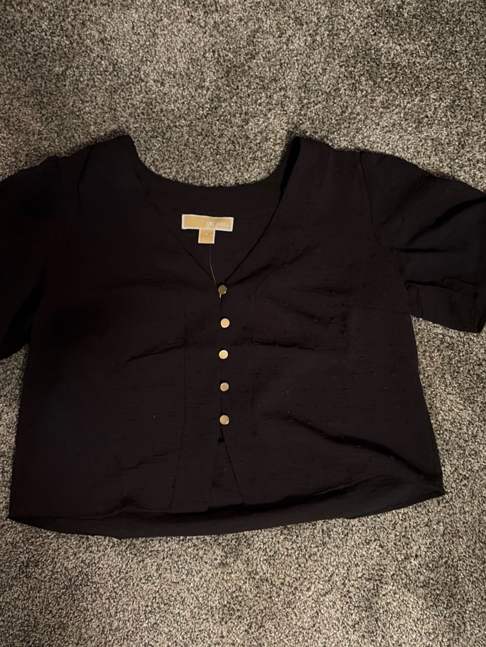 Michael Kors Black Short-Sleeve Button Front Blouse